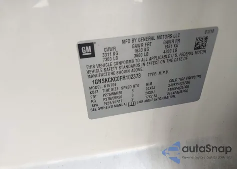 2015 Chevrolet Tahoe Ltz z USA, uszkodzony, nr VIN 1GNSKCKC0FR102373